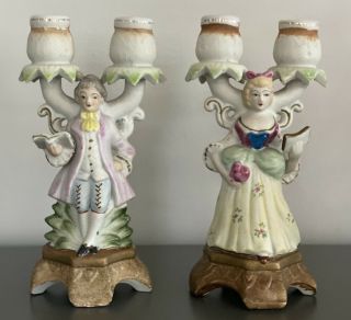 Figural Bisque Porcelain French Style Candleabra Vintage Japan Holders