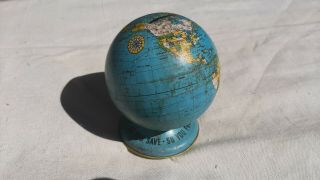 Vintage Collectible Metal World Globe Piggy Bank Ohio Art Co Rare Blue Base 2