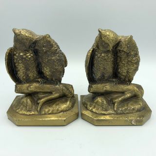 Vintage Brass Plated Metal Owl Bookends Philadelphia Mfg.  Co.  Over 5