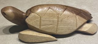 Vintage Hand - Carved Light Wood Sea Turtle Tortoise Figurine Folk Art Signed