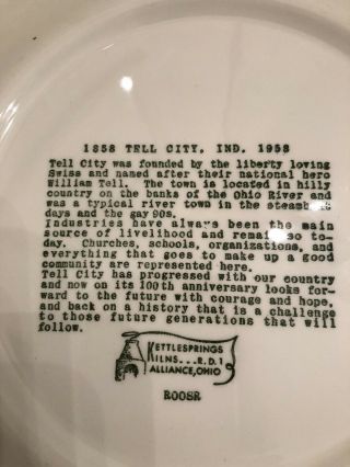 Vintage Tell City Indiana Centennial Plate 1958￼ 3