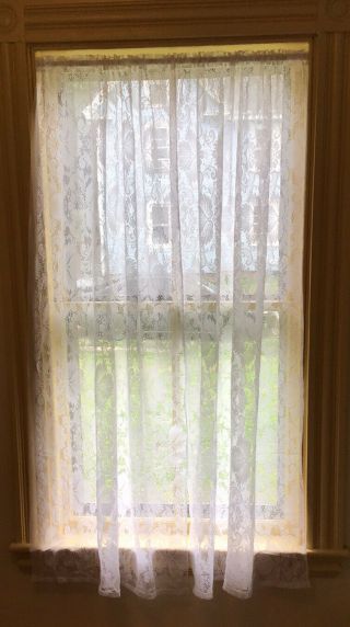 Vintage Romantic White Lace Curtain Panels 31” X 63” Set 2 Polyester Euc