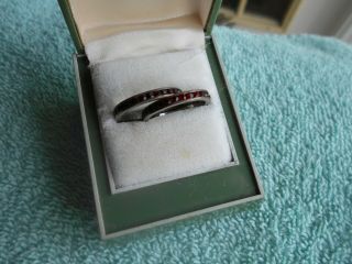 Matching Vintage Sterling Silver & Red Rhinestone Rings - Size 7 3/4