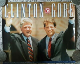 Vintage 1992 Clinton - Gore Color Photo Presidential Political Poster 26 " X 22 "