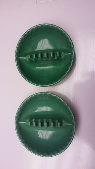 Set Of 2 Matching Ashtrays Anholt Green Ceramic Vtg Denver Colo Both Marked