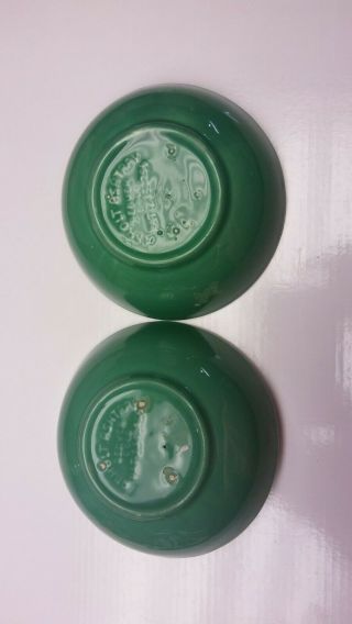 Set of 2 Matching Ashtrays Anholt Green Ceramic Vtg Denver Colo both marked 2