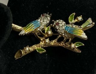 Vintage Bluebird Kramer Of York Brooch Pin Crystal Clear Rhinestone