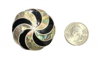 Vintage Sterling Silver Inlaid Abalone Shell Black Onyx Pinwheel Pendant/brooch