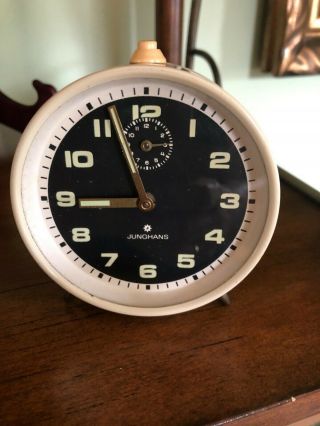 Vintage Junghans Alarm Clock Cream With Brass Legs Retro German