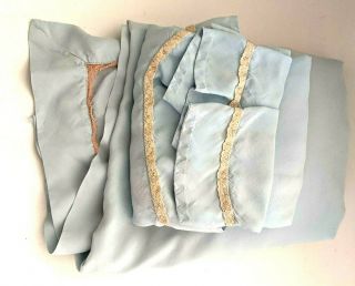 Set Bed Pillowcase Sheet Vintage 1920 - 30’s Blue Silk Rayon Lace Trim