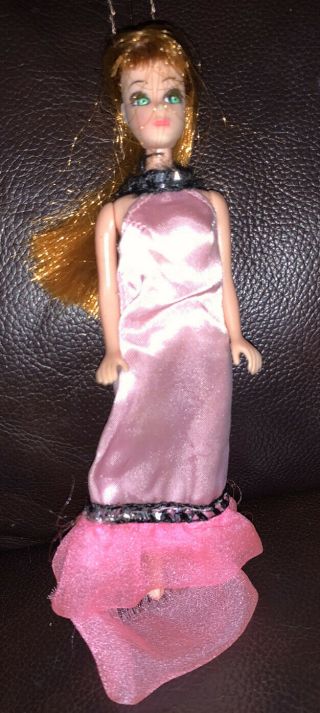 Topper Glori Doll H11 Pink Dress Red Haired Doll Vintage Blue On Knees