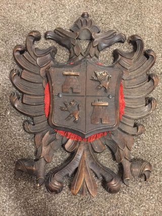 Antique Carved And Gilded Wood Wall Coat Of Arms Of Toledo Spain Crest