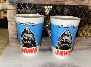 Vintage 1975 Universal Pictures Jaws Movie Promotional Plastic Tumbler Cups (2)