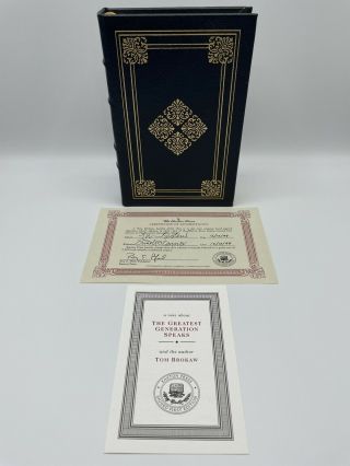 Signed First Edition Tom Brokaw The Greatest Generation Speaks Easton Press