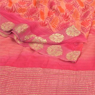 Sanskriti Vintage Pink Saree Blend Georgette Printed Zari Work Sari Craft Fabric