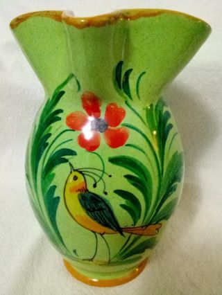 Vintage Hand Painted Glazed Creamer Clay Pottery Pitcher,  Made In Italy,  Nature