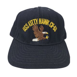 Vintage Uss Kitty Hawk Cv - 63 Baseball Trucker Hat Cap Usa Made Blue Snapback 80s