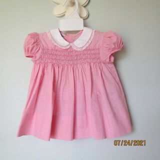 Vintage Polly Flinders Pink Micro Checked Smocked Dress Size 9 Months Reborn