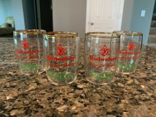4 Vintage Anheuser - Busch Budweiser Gold Rimmed Small Beer Tasting Glasses