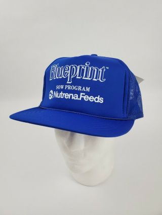 Vintage Snapback Hat Cargill Nutrena Feeds Trucker Mesh Cap Blue With Tags