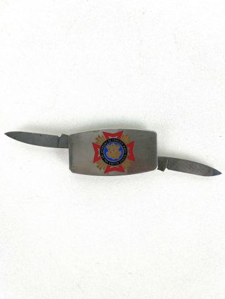 Vtg Stainless Steel Veterans Of Foreign Wars - The Us Small Folding 2 Pocket Knife