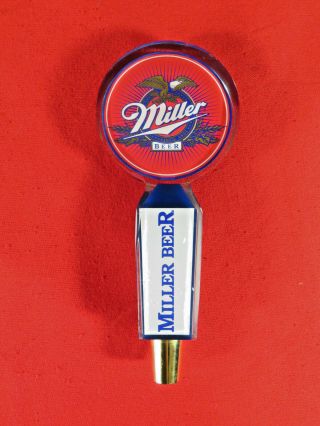 Vintage Red White,  Blue Miller Beer Acrylic 7.  5 " Draft Beer Keg Tap Handle Knob