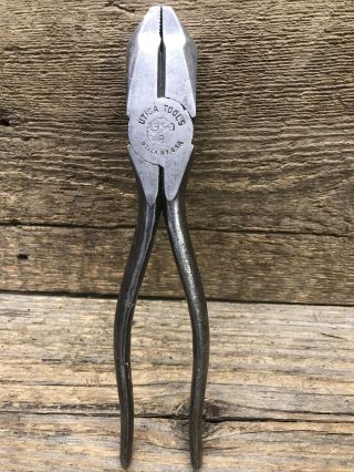 Vintage Utica Linesman Pliers W/ Side Cutters 1950 - 8 Made In Usa