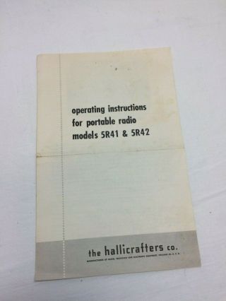 Vintage Operating Instructions Portable Radio Hallicrafters Model 5r41 & 5r42