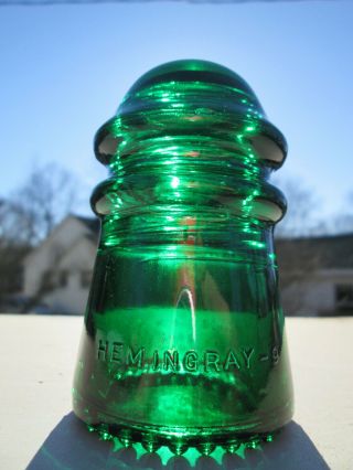 Vintage Hemingray 9 Cd 106 Glass Insulator Colored / Stained Emerald Green