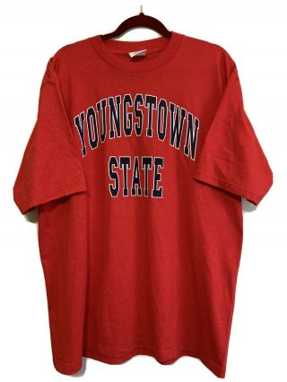 Vintage 90s Youngstown State Penguins Red Graphic T - Shirt Men’s Size Xl Spellout