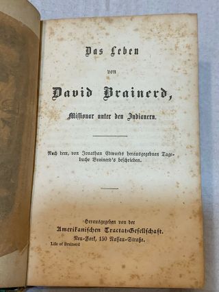 1851 Antique German Religious Book David Brainerd Printed In Germany?