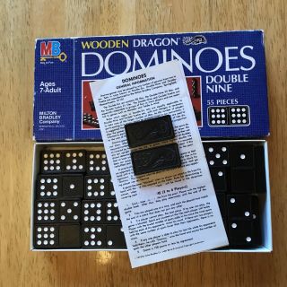 Vtg Milton Bradley Mb Wooden Dragon Double Nine 9 Dominoes Complete 55 Piece Set