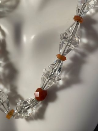 Vintage Necklace Faceted Carnelian Stone And Clear Glass Beads 16 Inch