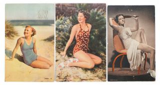 3 Wwii Vintage Pin - Up Girls Post Cards 1943 - Sent From A Us Military Soldier