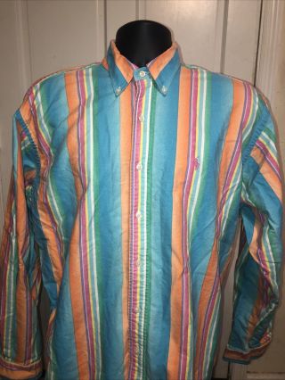 Vintage Polo Ralph Lauren Shirt Mens Xl Multi - Color Striped Long Sleeve (stains)