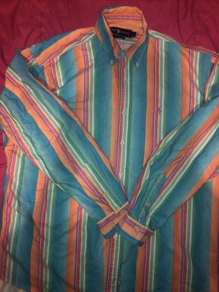 Vintage Polo Ralph Lauren Shirt Mens XL Multi - color Striped Long Sleeve (STAINS) 2