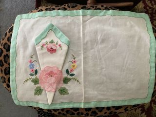 Set Of 6 Vintage Hand - Made Appliqued Placemats And Napkins Floral Motif