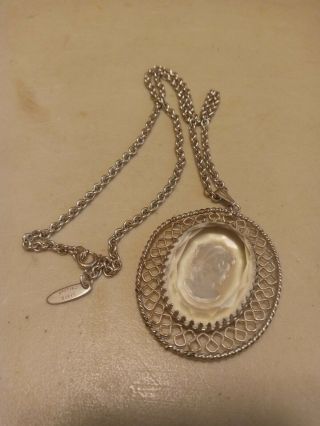 Vintage Whiting And Davis Crystal Cameo Pendant Necklace