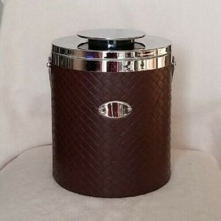 Vintage Georges Briard Brown Ice Bucket Barware Cooler Faux Leather Woven Design