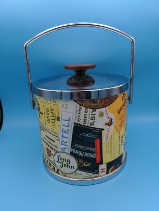 Vintage Serv Master Mid Century Ice Bucket Cocktail Vinyl Print Chrome Lid Base
