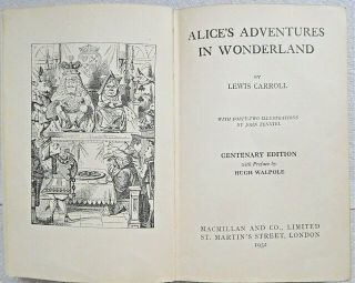Alice ' s Adventures In Wonderland HB 1st Centenary Edition 1932 Tenniel Macmillan 2