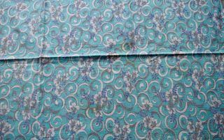 7644 Large Piece Vintage Cotton Printed Feed Sack,  Aqua With White Flowers,