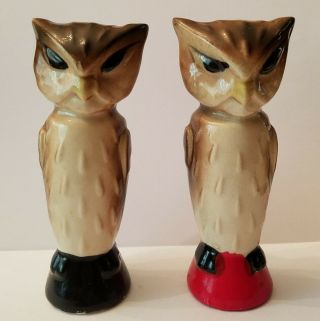 Vintage 5 " Tall Owl Salt And Pepper Shakers Made In Japan True Set 4 & 3 Holes