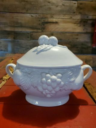 Vintage Over And Back Inc Large Vegetable White Soup Tureen W Ladle Ceramic