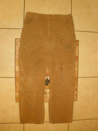 Vtg Carhartt 62w B01 Double Front Distressed Duck Canvas Pants Usa Made 38 X 32