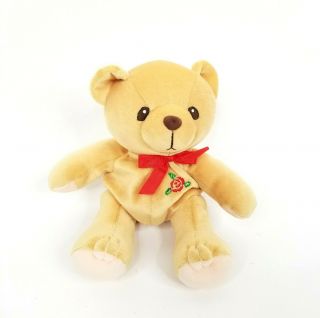 Vintage Cherished Teddies Bear Plush Brown Red Flower Bow Stuffed Animal 7 "