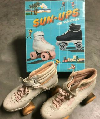 Vintage 70s Sun - Ups Roller Derby Skates Ladies Yellow/white Size 4 W/ Box