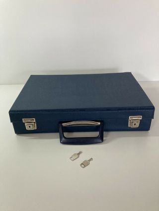 Vintage Blue Cassette Audio Tape Storage Case For 32 Tapes Lockable With 2 Keys