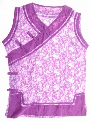 Vintage Womens Vest Top Blouse Eu 34 Xs Purple Floral Cotton Et09