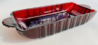 Vtg Anchor Hocking Ruby Red Glass Rectangle Candy Relish Snack Butter Dish